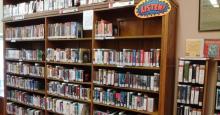 Shelves of audiobooks in the library